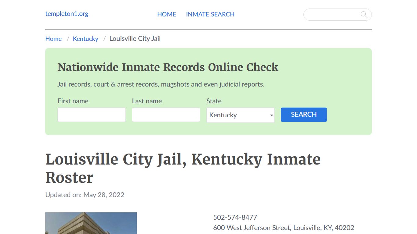 Louisville City Jail, Kentucky Inmate Booking